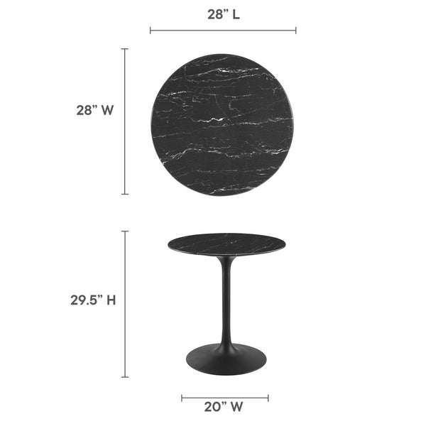 Modway Furniture Lippa 28" Round Faux Marble Dining Table - Modern Pedestal Design for Small Spaces & Stylish Dining EEI-4867-BLK-BLK