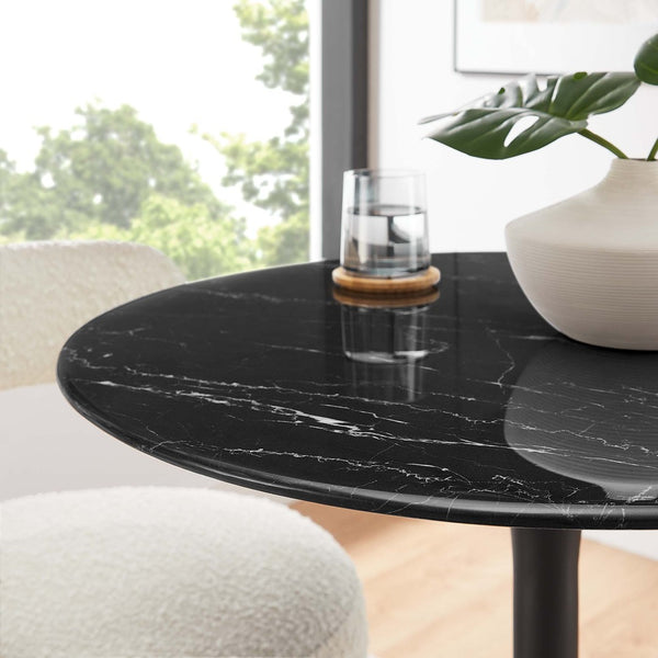 Modway Furniture Lippa 28" Round Faux Marble Dining Table - Modern Pedestal Design for Small Spaces & Stylish Dining EEI-4867-BLK-BLK