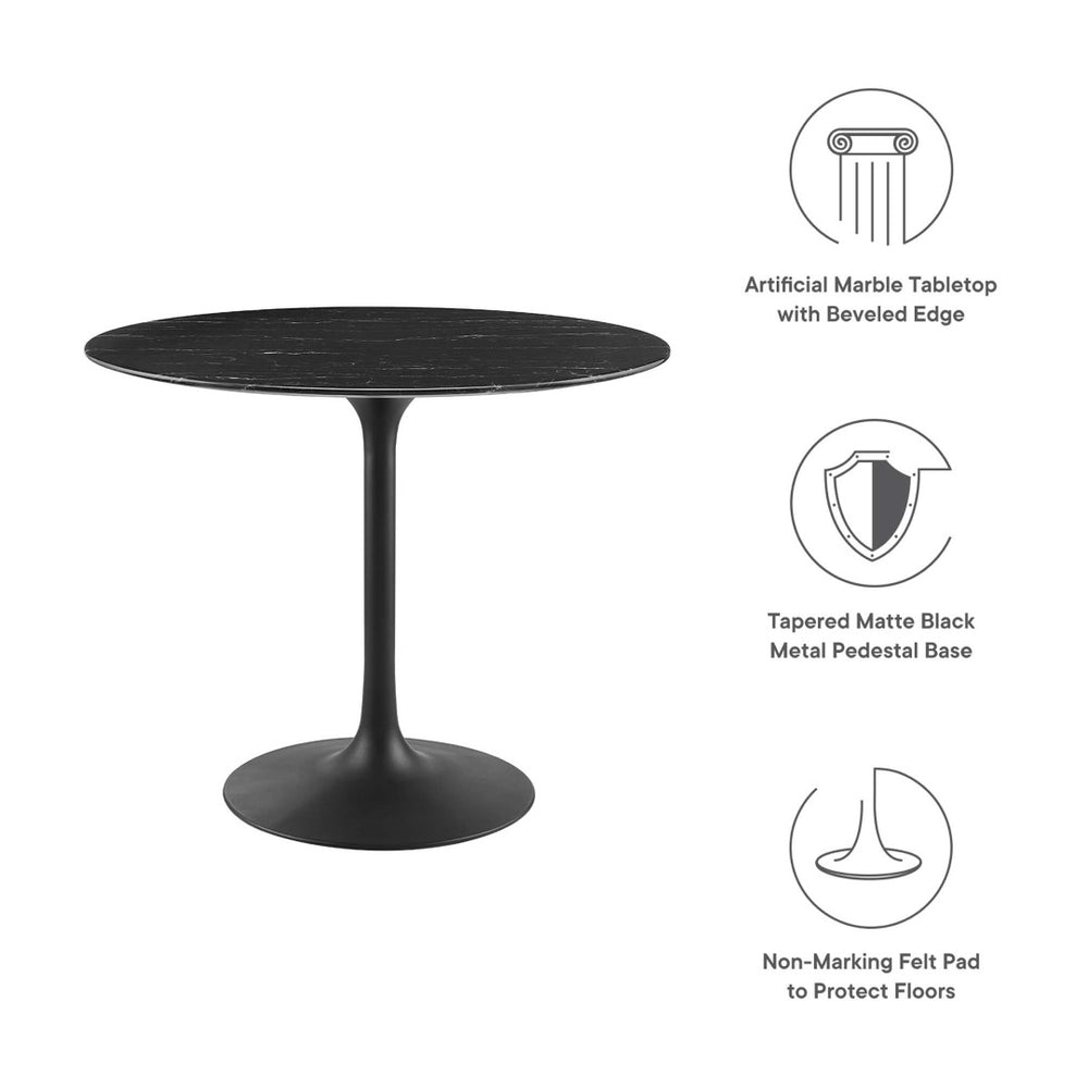 Modway Furniture Lippa 36" Round Faux Marble Dining Table – Elegant Mid-Century Modern Design for Small Spaces EEI-4868-BLK-BLK