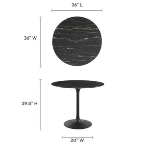 Modway Furniture Lippa 36" Round Faux Marble Dining Table – Elegant Mid-Century Modern Design for Small Spaces EEI-4868-BLK-BLK