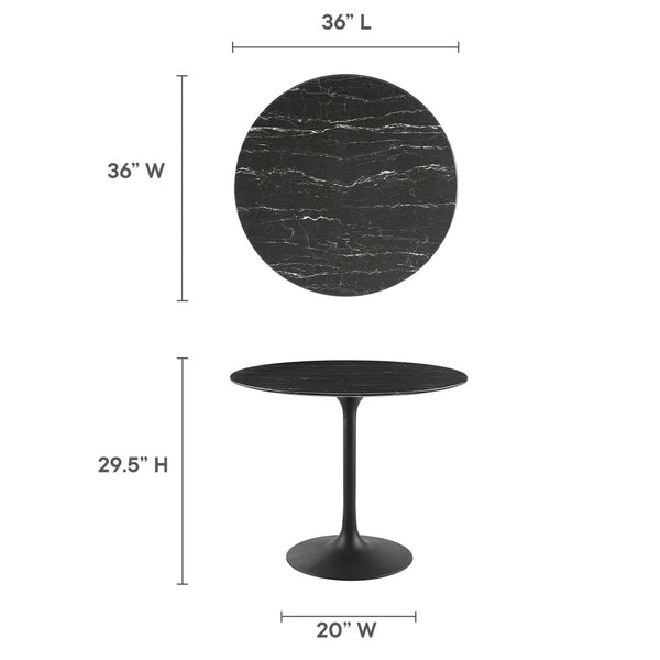 Modway Furniture Lippa 36" Round Faux Marble Dining Table – Elegant Mid-Century Modern Design for Small Spaces EEI-4868-BLK-BLK