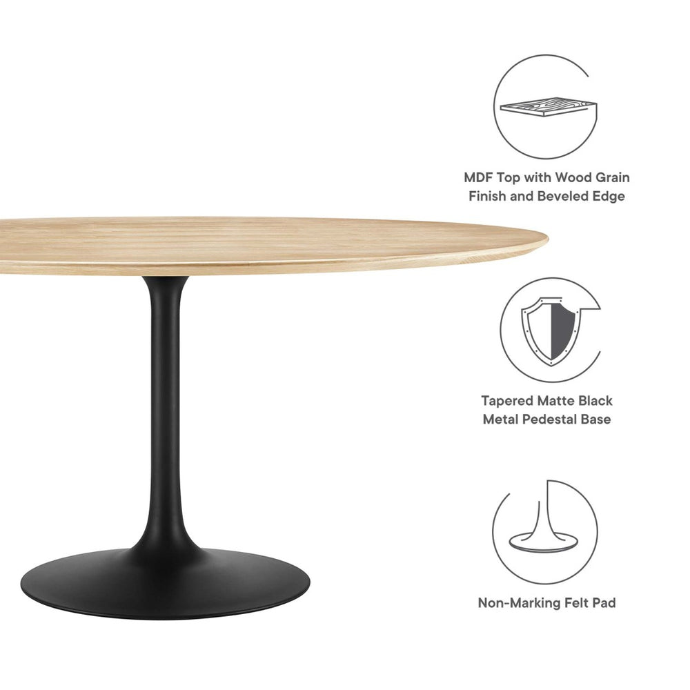 Modway Furniture Lippa 60" Round Wood Dining Table - Mid-Century Modern Design, Sleek Metal Base & Warm Finish EEI-4873-BLK-NAT