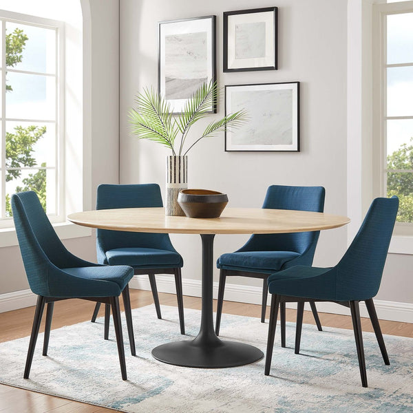 Modway Furniture Lippa 60" Round Wood Dining Table - Mid-Century Modern Design, Sleek Metal Base & Warm Finish EEI-4873-BLK-NAT