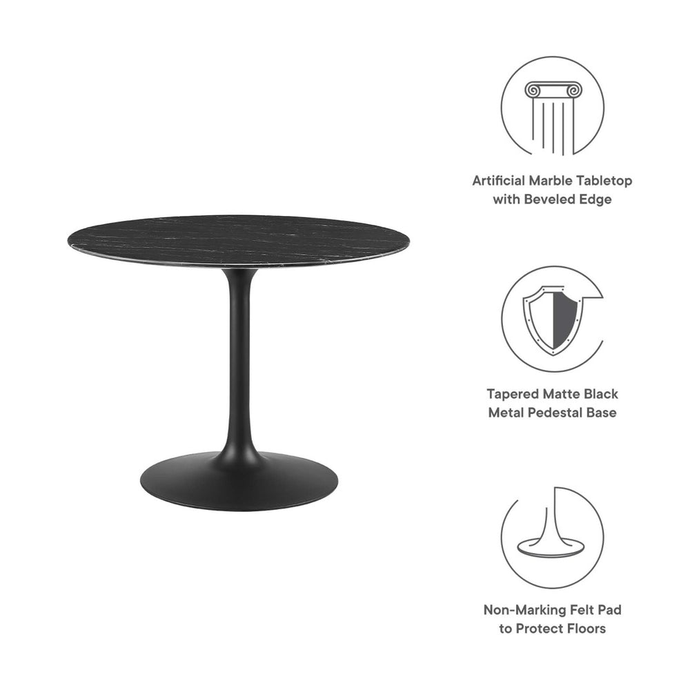 Modway Furniture Lippa 40" Round Faux Marble Dining Table - Sleek Pedestal Design, Modern Elegance for Any Space EEI-4876-BLK-BLK