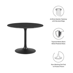 Modway Furniture Lippa 40" Round Faux Marble Dining Table - Sleek Pedestal Design, Modern Elegance for Any Space EEI-4876-BLK-BLK