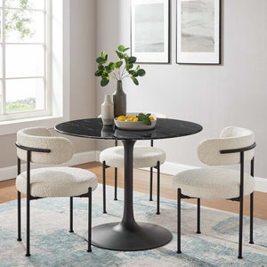 Modway Furniture Lippa 40" Round Faux Marble Dining Table - Sleek Pedestal Design, Modern Elegance for Any Space EEI-4876-BLK-BLK