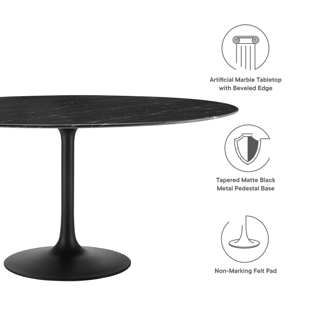 Modway Furniture Lippa 60" Round Faux Marble Dining Table – Modern Pedestal Design for Stylish Gatherings & Durability EEI-4879-BLK-BLK
