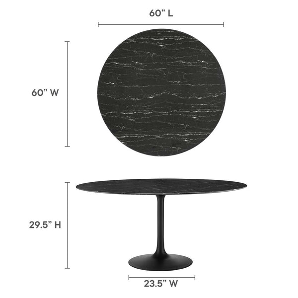Modway Furniture Lippa 60" Round Faux Marble Dining Table – Modern Pedestal Design for Stylish Gatherings & Durability EEI-4879-BLK-BLK