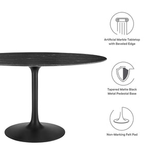 Modway Furniture Lippa 54" Oval Faux Marble Dining Table - Mid-Century Design with Sturdy Metal Base & Comfort Seating EEI-4880-BLK-BLK
