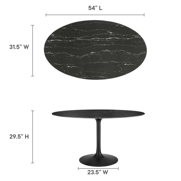 Modway Furniture Lippa 54" Oval Faux Marble Dining Table - Mid-Century Design with Sturdy Metal Base & Comfort Seating EEI-4880-BLK-BLK