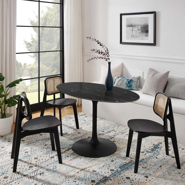 Modway Furniture Lippa 54" Oval Faux Marble Dining Table - Mid-Century Design with Sturdy Metal Base & Comfort Seating EEI-4880-BLK-BLK