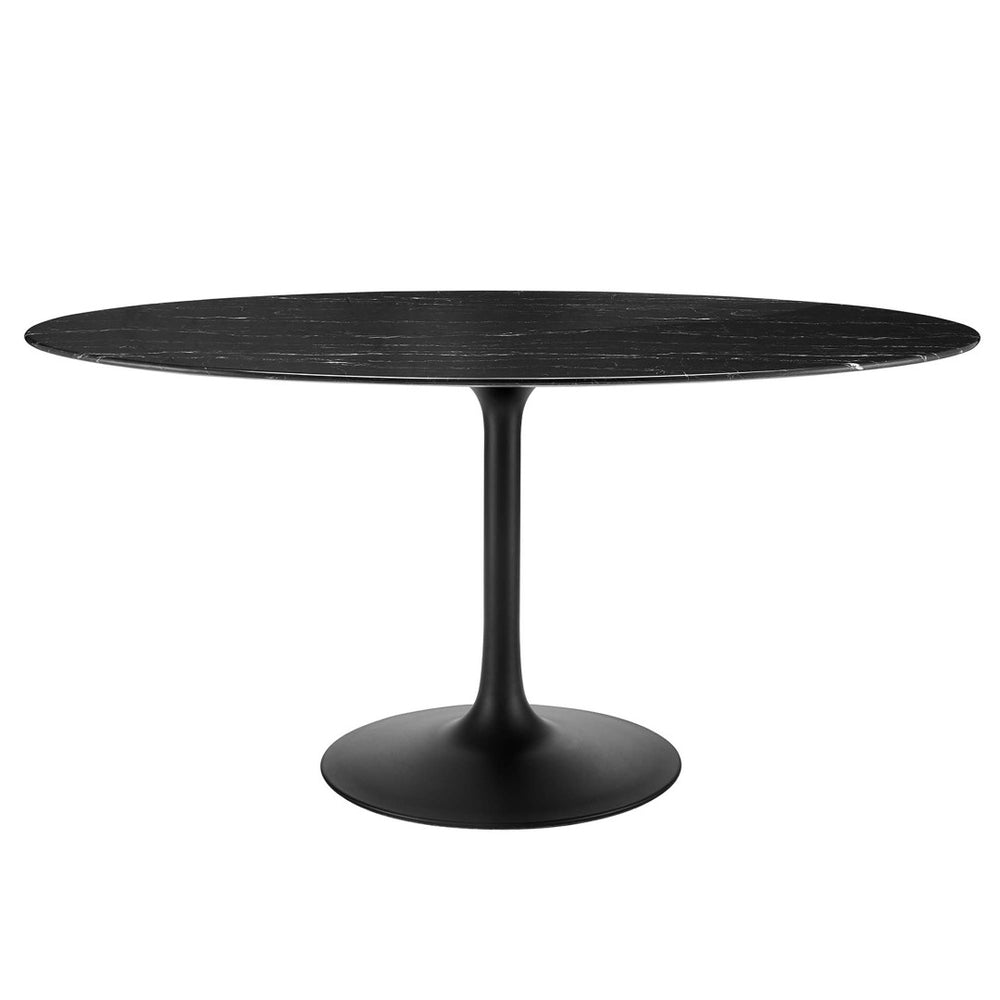 Modway Furniture Lippa 60" Oval Faux Marble Dining Table - Modern Mid-Century Design, Seats 6, Easy Assembly & Durable EEI-4881-BLK-BLK