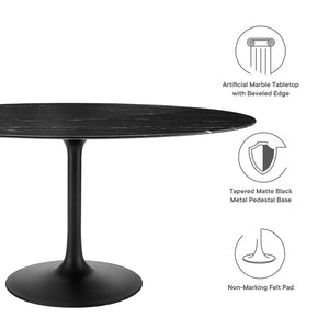 Modway Furniture Lippa 60" Oval Faux Marble Dining Table - Modern Mid-Century Design, Seats 6, Easy Assembly & Durable EEI-4881-BLK-BLK