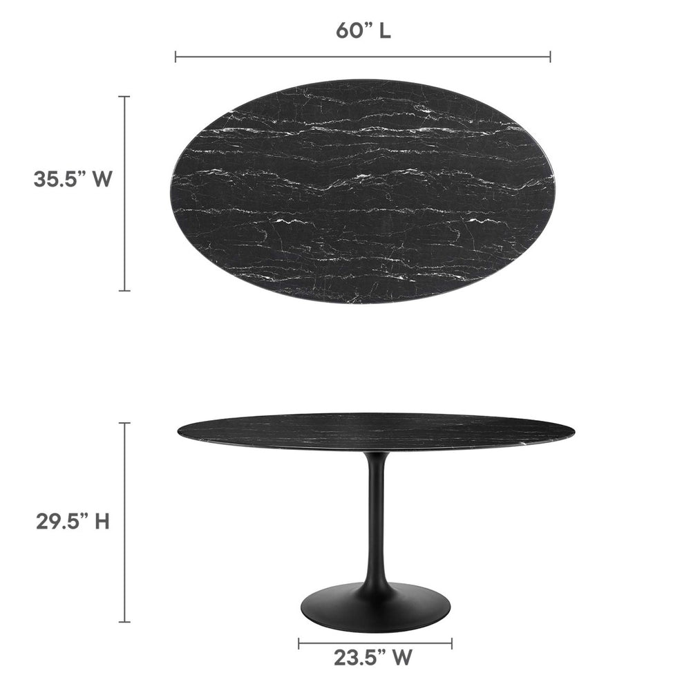 Modway Furniture Lippa 60" Oval Faux Marble Dining Table - Modern Mid-Century Design, Seats 6, Easy Assembly & Durable EEI-4881-BLK-BLK