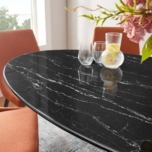 Modway Furniture Lippa 60" Oval Faux Marble Dining Table - Modern Mid-Century Design, Seats 6, Easy Assembly & Durable EEI-4881-BLK-BLK