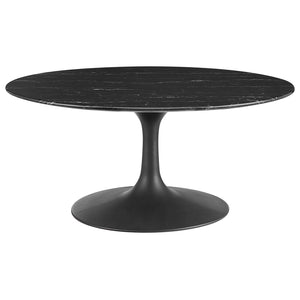 Modway Furniture Lippa 36" Round Faux Marble Coffee Table - Mid-Century Modern Design with Durable Metal Base & Style EEI-4884-BLK-BLK