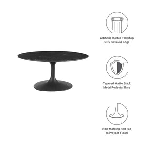 Modway Furniture Lippa 36" Round Faux Marble Coffee Table - Mid-Century Modern Design with Durable Metal Base & Style EEI-4884-BLK-BLK