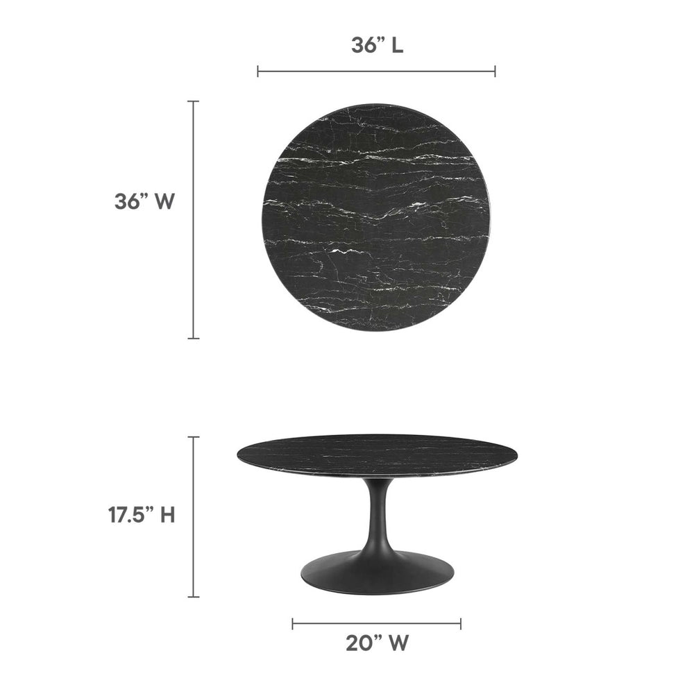 Modway Furniture Lippa 36" Round Faux Marble Coffee Table - Mid-Century Modern Design with Durable Metal Base & Style EEI-4884-BLK-BLK