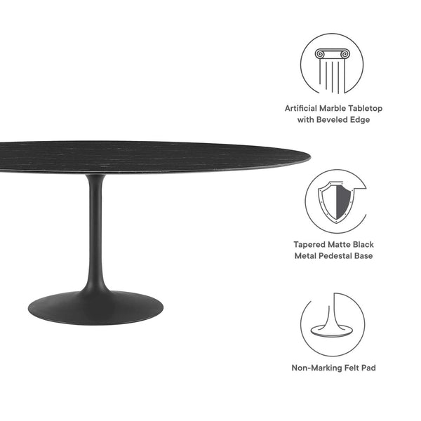 Modway Furniture Lippa 78" Oval Faux Marble Dining Table - Mid-Century Style Centerpiece for Modern Dining Spaces EEI-4889-BLK-BLK