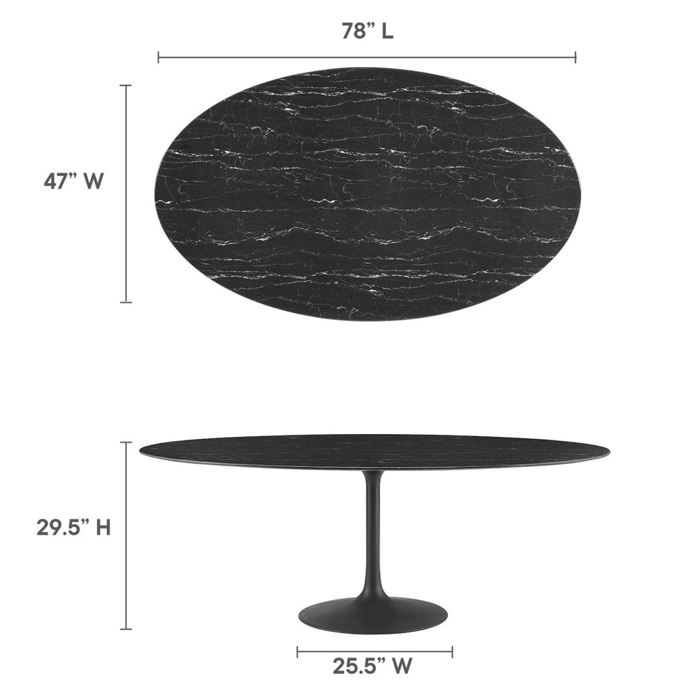 Modway Furniture Lippa 78" Oval Faux Marble Dining Table - Mid-Century Style Centerpiece for Modern Dining Spaces EEI-4889-BLK-BLK