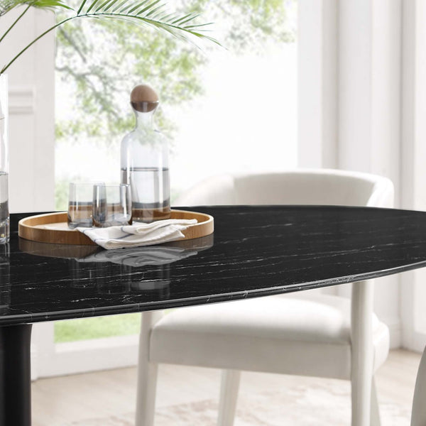 Modway Furniture Lippa 78" Oval Faux Marble Dining Table - Mid-Century Style Centerpiece for Modern Dining Spaces EEI-4889-BLK-BLK