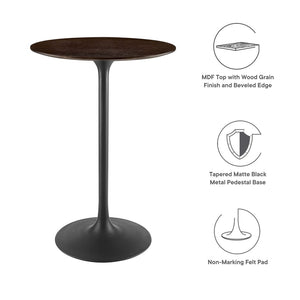 Modway Furniture Lippa 28" Round Wood Bar Table - Sleek Mid-Century Design for Modern Dining & Entertaining Spaces EEI-4890-BLK-CHE