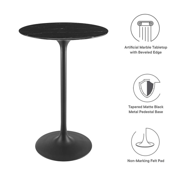 Modway Furniture Lippa 28" Round Faux Marble Bar Table – Mid-Century Modern Design for Cozy Dining Spaces & Style EEI-4892-BLK-BLK