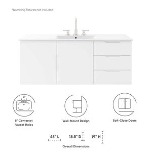 Modway Furniture Vitality 48" Wall-Mount Bathroom Vanity Cabinet for Modern Spaces with Ample Storage & Soft-Close Doors White EEI-4895-WHI