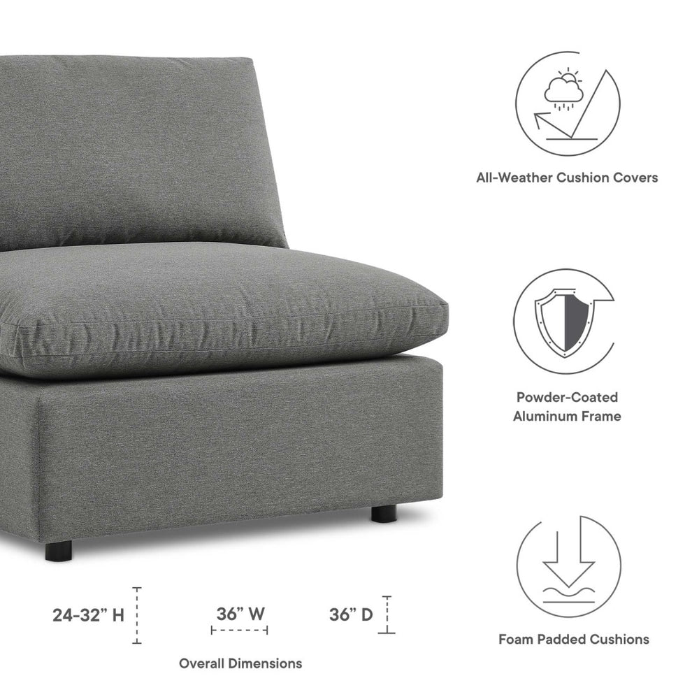 Modway Furniture Commix Overstuffed Outdoor Patio Armless Chair for Ultimate Comfort and Stylish Relaxation Anywhere Charcoal EEI-4902-CHA