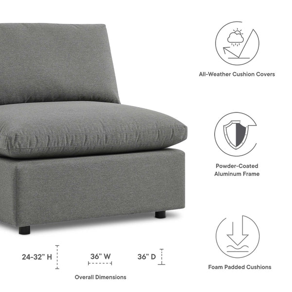 Modway Furniture Commix Overstuffed Outdoor Patio Armless Chair for Ultimate Comfort and Stylish Relaxation Anywhere Charcoal EEI-4902-CHA