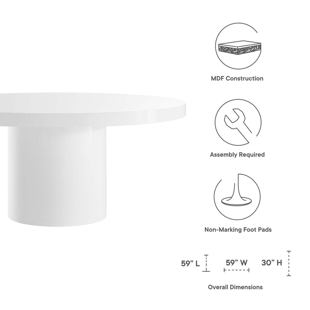 Modway Furniture Gratify 60" Round Dining Table - Modern High-Gloss Centerpiece for 6, Durable & Stylish Design EEI-4910-WHI