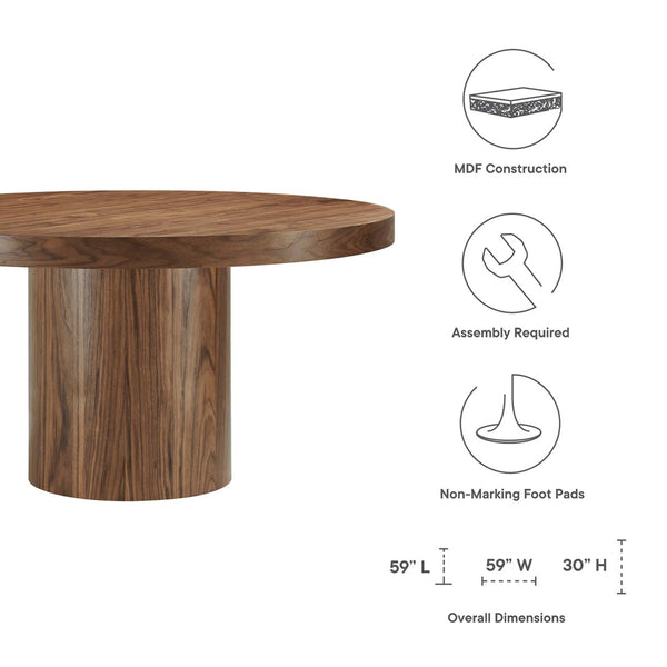 Modway Furniture Gratify 60" Round Dining Table - Contemporary Style for Memorable Gatherings and Everyday Use Walnut EEI-4911-WAL