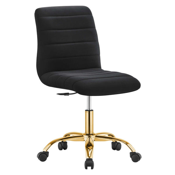 Modway Furniture Ripple Armless Performance Velvet Office Chair - Ergonomic Mid-Century Glam with Gold Frame Gold Black EEI-4972-GLD-BLK