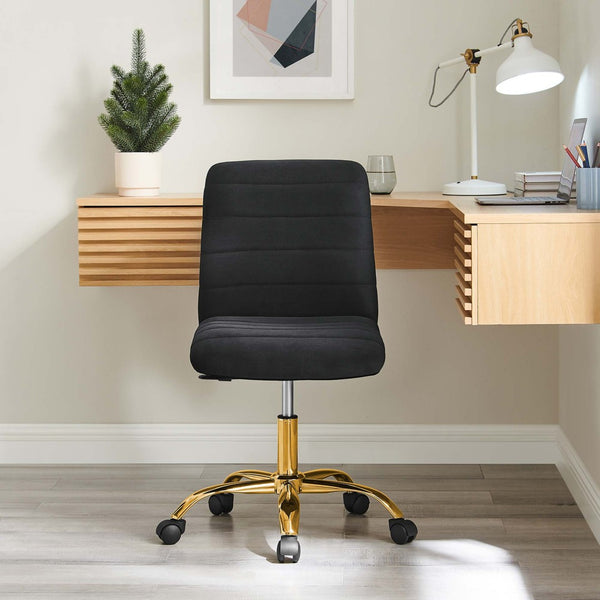 Modway Furniture Ripple Armless Performance Velvet Office Chair - Ergonomic Mid-Century Glam with Gold Frame Gold Black EEI-4972-GLD-BLK