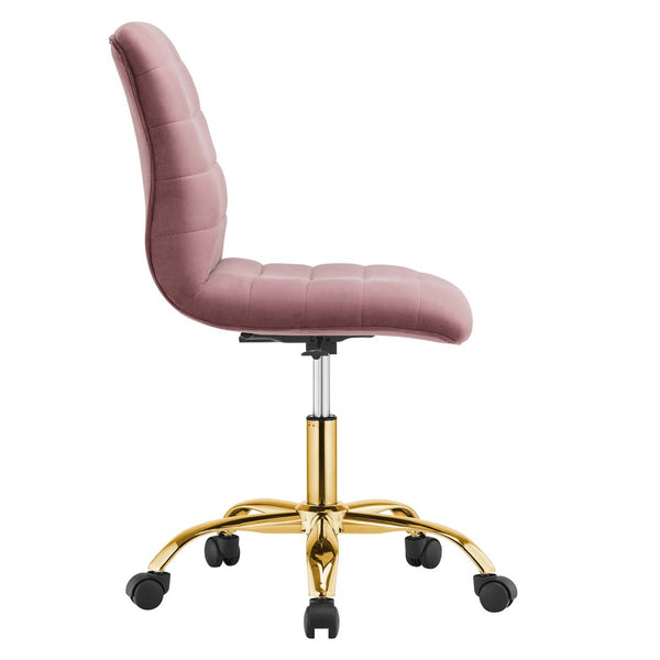 Modway Furniture Ripple Armless Performance Velvet Office Chair - Ergonomic Mid-Century Glam with Gold Frame Gold Dusty Rose EEI-4972-GLD-DUS