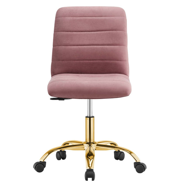 Modway Furniture Ripple Armless Performance Velvet Office Chair - Ergonomic Mid-Century Glam with Gold Frame Gold Dusty Rose EEI-4972-GLD-DUS
