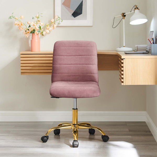 Modway Furniture Ripple Armless Performance Velvet Office Chair - Ergonomic Mid-Century Glam with Gold Frame Gold Dusty Rose EEI-4972-GLD-DUS