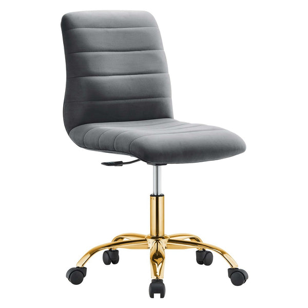 Modway Furniture Ripple Armless Performance Velvet Office Chair - Ergonomic Mid-Century Glam with Gold Frame Gold Gray EEI-4972-GLD-GRY