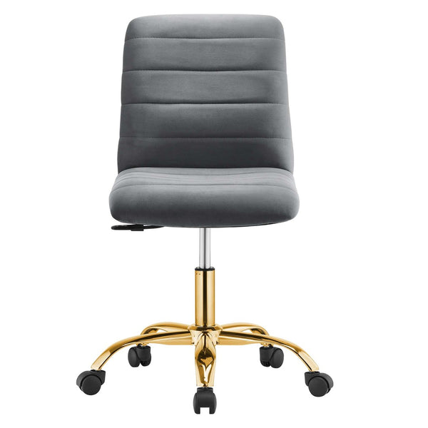 Modway Furniture Ripple Armless Performance Velvet Office Chair - Ergonomic Mid-Century Glam with Gold Frame Gold Gray EEI-4972-GLD-GRY