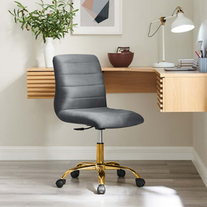 Modway Furniture Ripple Armless Performance Velvet Office Chair - Ergonomic Mid-Century Glam with Gold Frame Gold Gray EEI-4972-GLD-GRY