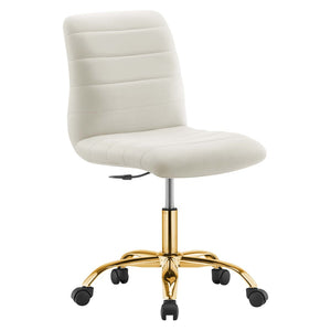 Modway Furniture Ripple Armless Performance Velvet Office Chair - Ergonomic Mid-Century Glam with Gold Frame Gold Ivory EEI-4972-GLD-IVO