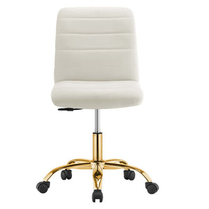 Modway Furniture Ripple Armless Performance Velvet Office Chair - Ergonomic Mid-Century Glam with Gold Frame Gold Ivory EEI-4972-GLD-IVO