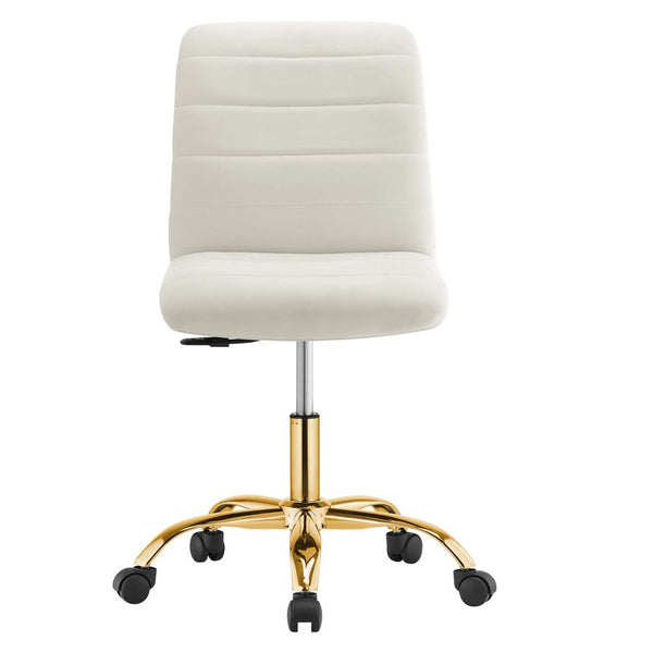 Modway Furniture Ripple Armless Performance Velvet Office Chair - Ergonomic Mid-Century Glam with Gold Frame Gold Ivory EEI-4972-GLD-IVO