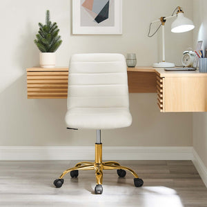 Modway Furniture Ripple Armless Performance Velvet Office Chair - Ergonomic Mid-Century Glam with Gold Frame Gold Ivory EEI-4972-GLD-IVO