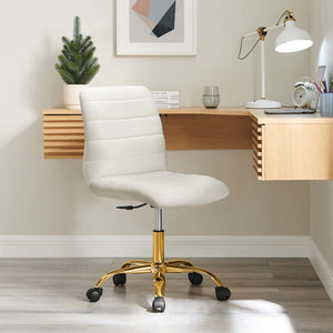 Modway Furniture Ripple Armless Performance Velvet Office Chair - Ergonomic Mid-Century Glam with Gold Frame Gold Ivory EEI-4972-GLD-IVO