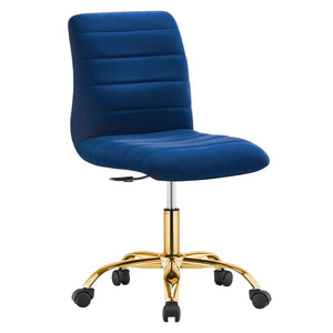 Modway Furniture Ripple Armless Performance Velvet Office Chair - Ergonomic Mid-Century Glam with Gold Frame Gold Navy EEI-4972-GLD-NAV