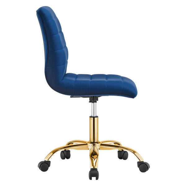 Modway Furniture Ripple Armless Performance Velvet Office Chair - Ergonomic Mid-Century Glam with Gold Frame Gold Navy EEI-4972-GLD-NAV