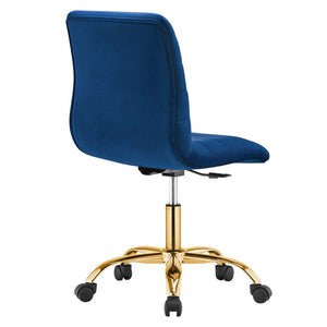 Modway Furniture Ripple Armless Performance Velvet Office Chair - Ergonomic Mid-Century Glam with Gold Frame Gold Navy EEI-4972-GLD-NAV