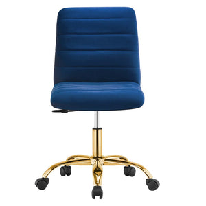 Modway Furniture Ripple Armless Performance Velvet Office Chair - Ergonomic Mid-Century Glam with Gold Frame Gold Navy EEI-4972-GLD-NAV