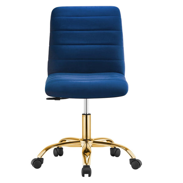Modway Furniture Ripple Armless Performance Velvet Office Chair - Ergonomic Mid-Century Glam with Gold Frame Gold Navy EEI-4972-GLD-NAV